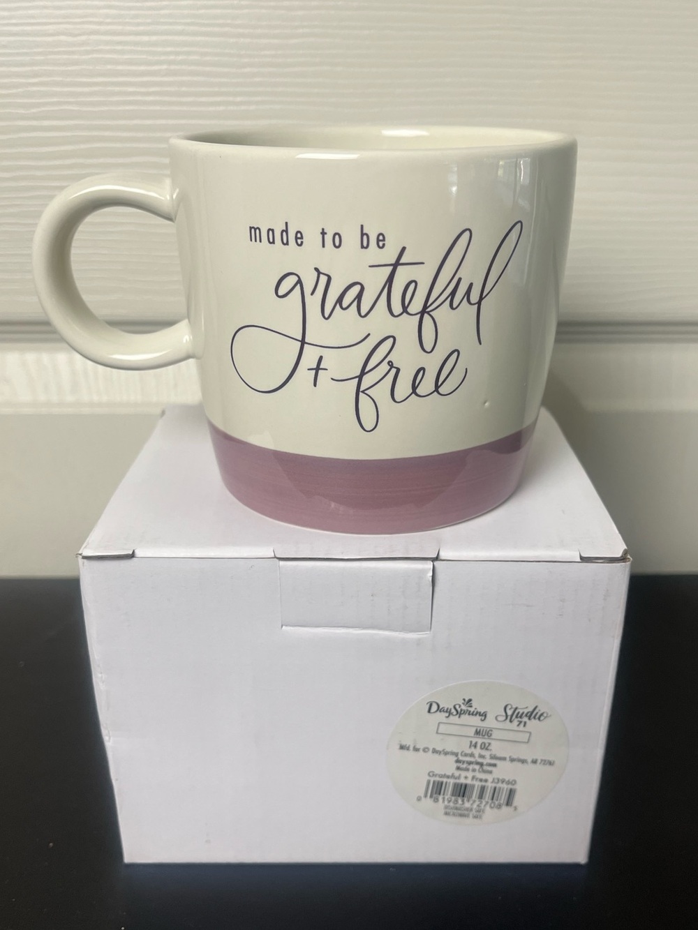 'Made to be Grateful + Free' White and Pink Ceramic Mug